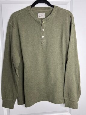 Bearbottom Clothing Men's Green Long Sleeve Henley Shirt Size Large 100% Cotton